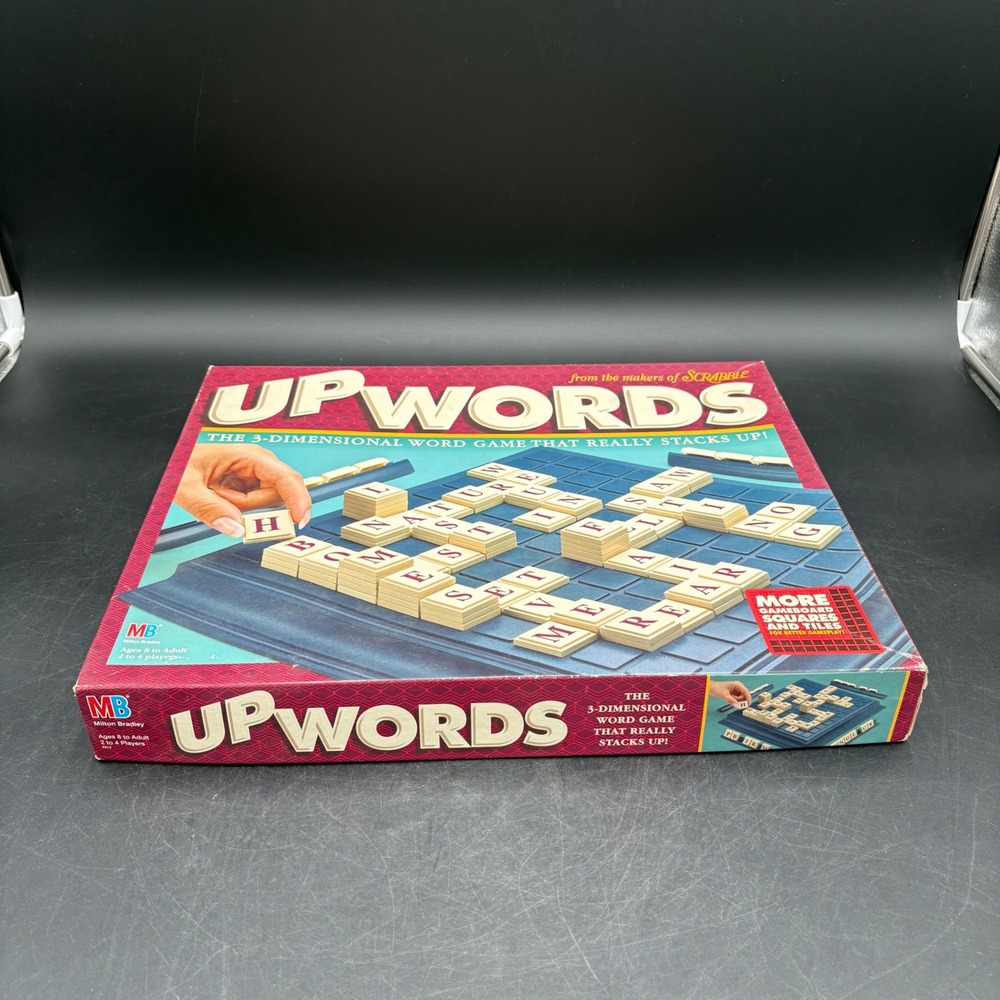 Milton Bradley Upwords Board Game 1997 3D Word Building 10x10 Grid 4312 Complete